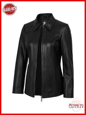 Real Lambskin Leather Casual Long Jacket for Women
